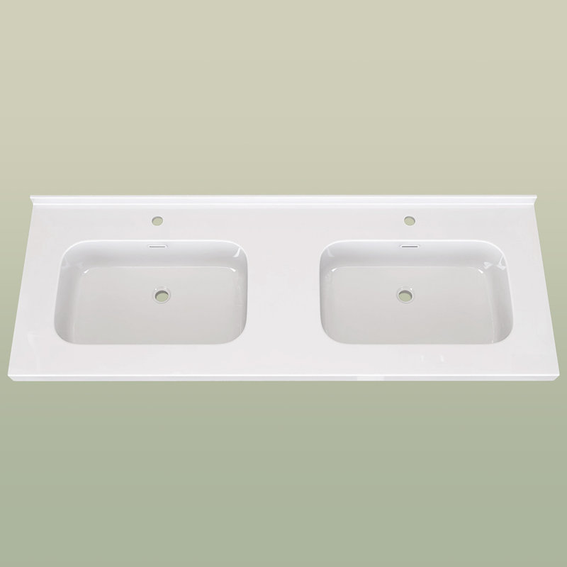 Solid Surface 60'' W X 22'' D Double Sinks Vanity Top Resin Stone Rectangular Sink Countertop in White with Pre-drilled Faucet Holes & 1.38 in. H Backsplash