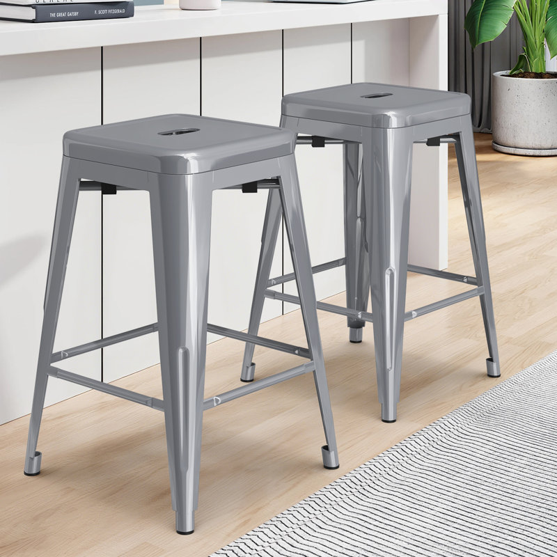 Stackable Metal Bar Stools Set of 2, Counter Height Bar Stools 24 Inches Industrial Bar Chairs Patio Stool, Backless Stool Indoor Outdoor Classroom Kitchen Stools Bar Chairs