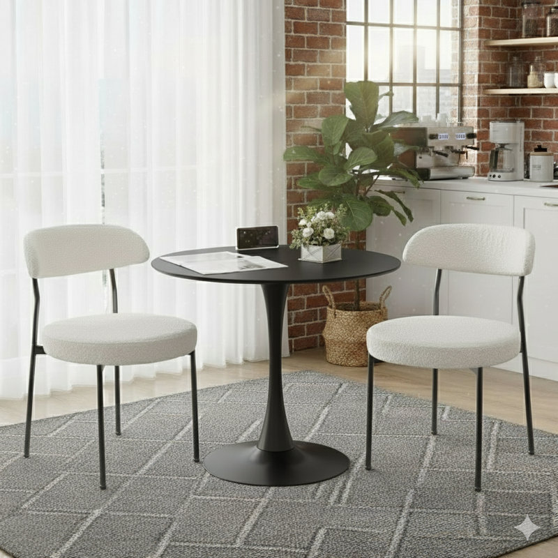 Round Dining Table Sets With 2 Chairs, White/Black, Black