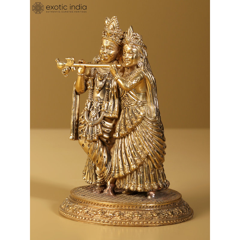 Petite statue en laiton super fine de 5 po Radha Krishna
