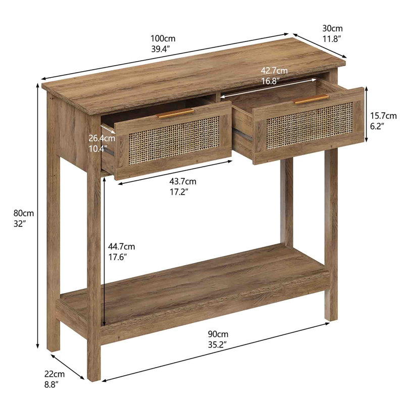 100cm Console Table, Caramel Oak