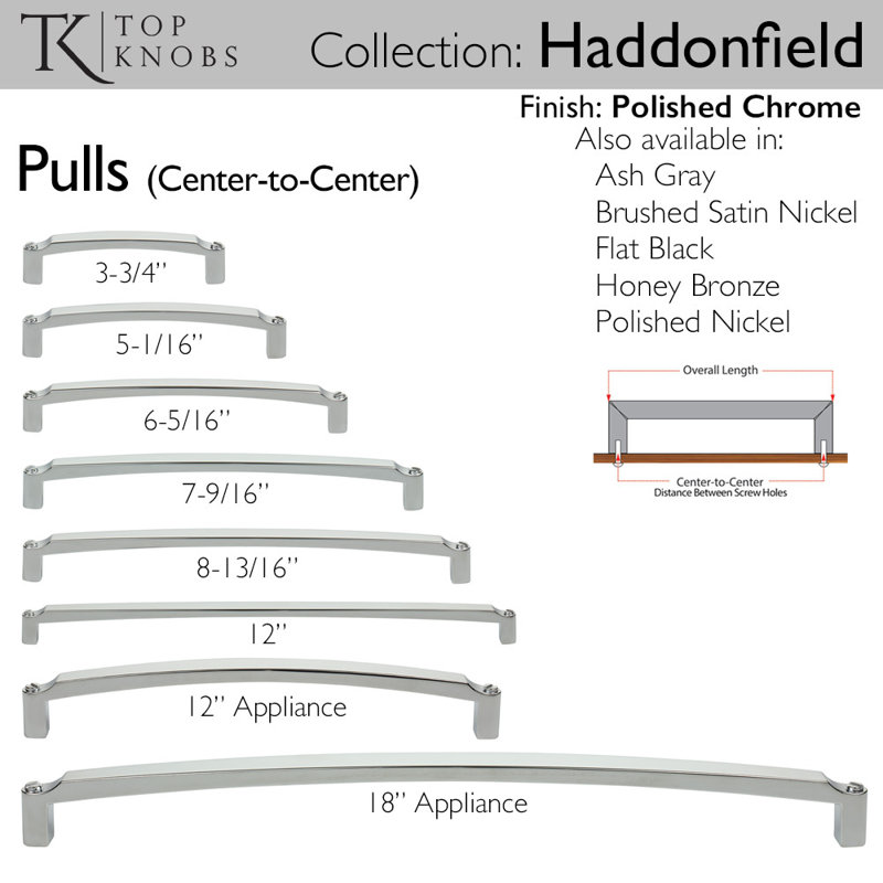 Haddonfield Appliance Pull, Polished Chrome, 12" Center to Center