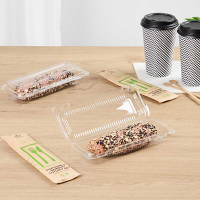 Restaurantware Plastic Clamshell Containers 100 Count 8.46 x 3.46 x 1.57 Inches Stackable Rectangular Food Packaging Hinged Lid Clear