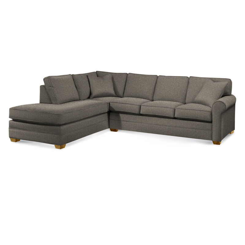 Bedford Upholstered Sectional, Gray Sugar Performance; 0863-84, Left Hand Facing, Honey Finish