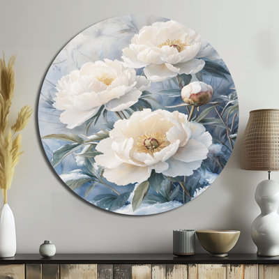 Keelan - pivoines, art mural rond en métal