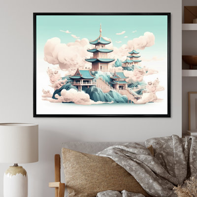 Illustration d'une montagne asiatique et d'un lac II, reproduction sur toile