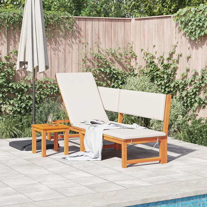 vidaXL Sun Lounger Reclining Oil Natural Solid Acacia wood Outdoor Seating, Cream