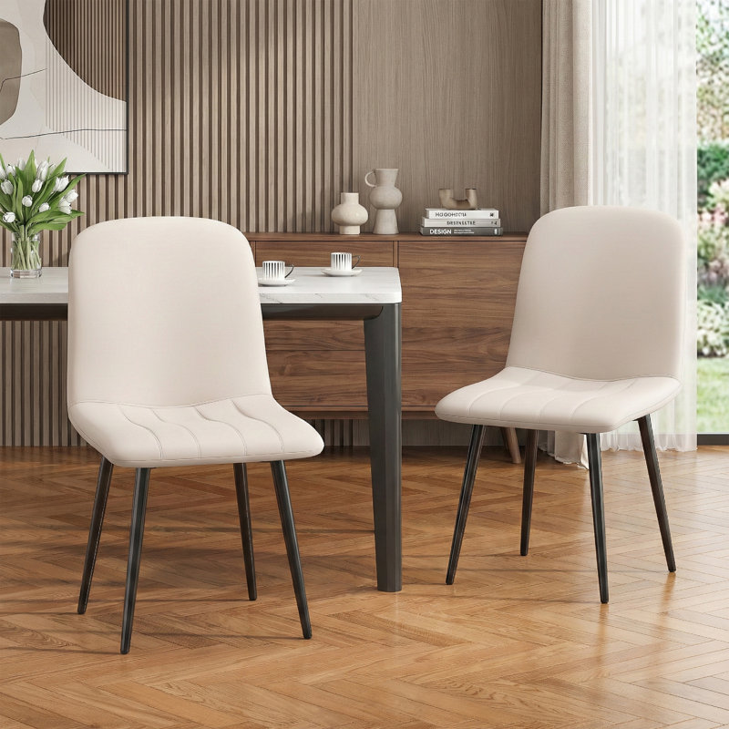 48cm H Tufted Upholstered Metal Upholstered Back Side Chair, Beige