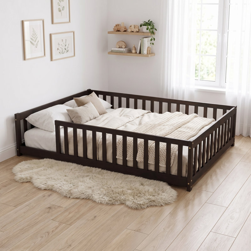 Lit plateforme avec clôture Giezi Kids, Espresso, Full