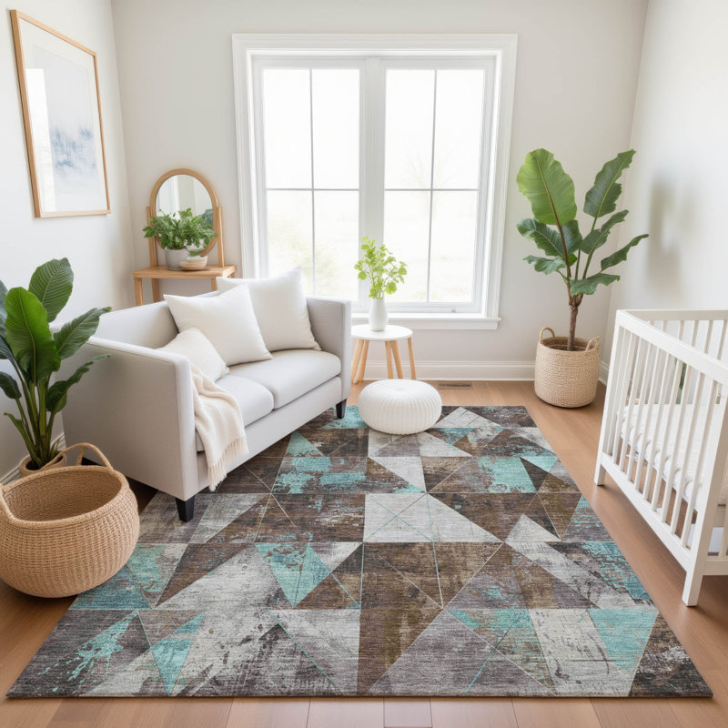 Premium Machine Washable Fairwood AMF1888 Geometric Rug, Rectangle 8' x 10'