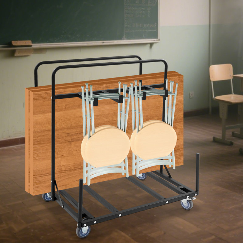 Chariot pliant pour table et chaises, chariot pliant pour table ronde, chariot de rangement pour chaise pliante robuste avec roues verrouillables