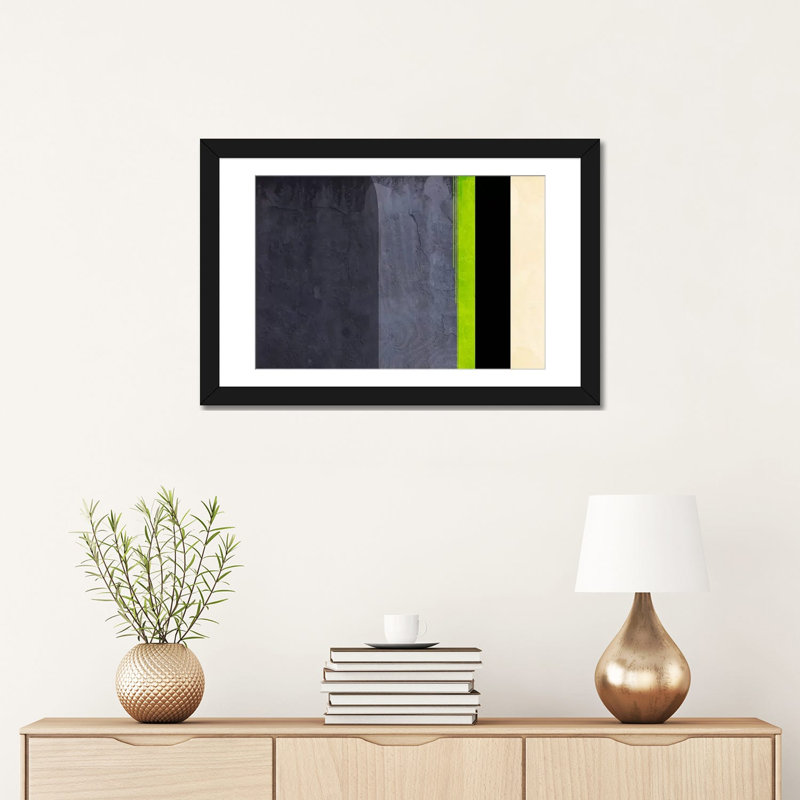 «Honeydew Slate Striped», impression sur toile, Papier d'art encadré noir, H 24 po x l 32 po x P 1 po, Blanc
