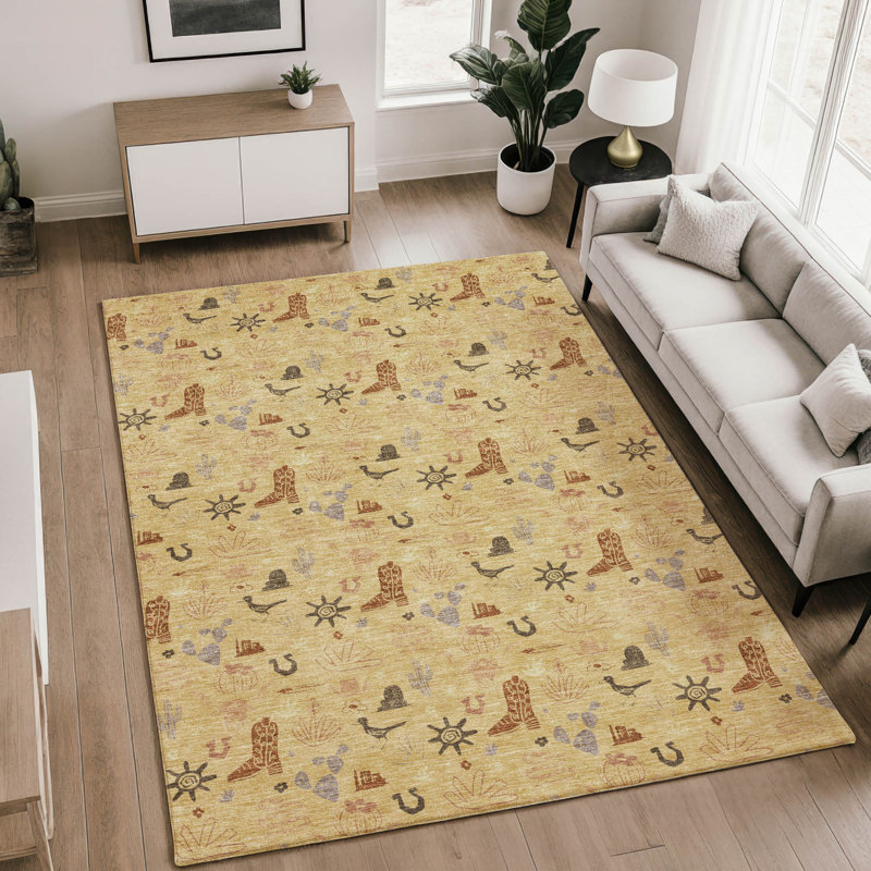 Tapis de qualité supérieure lavable à la machine Villers, Doré, 3' x 5'