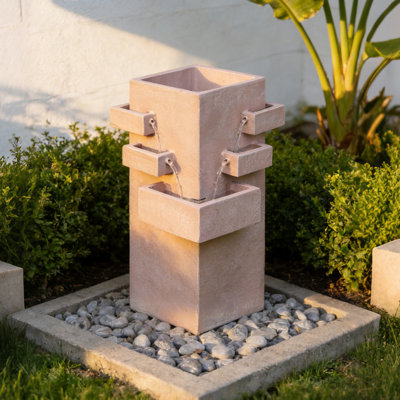 Outdoor Water Fountain with Cascading Waterfall, Modern Multi-Tier Resin Garden Fountain with Pump, Floor Standing Water Feature for Patio, Backyard, Yard, Porch and Indoor Home Decor,