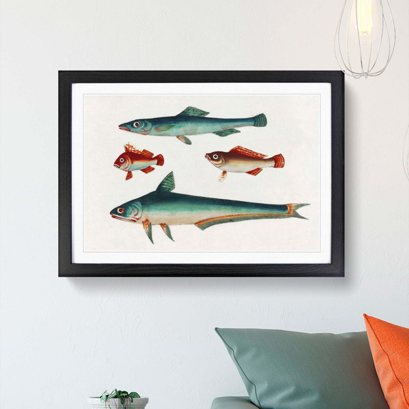 Two Brown and Green Fish - Picture Frame Painting Print, 62cm H x 87cm W x 2cm D, Black Framed