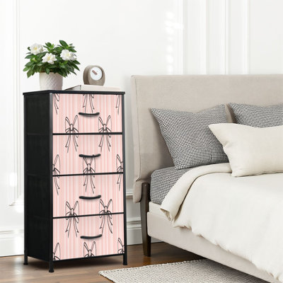 Commode 4 tiroirs pour chambre à coucher, commode étroite, plateau en bois et structure en fer de travail 18 po x 37,5 po - (l x H)