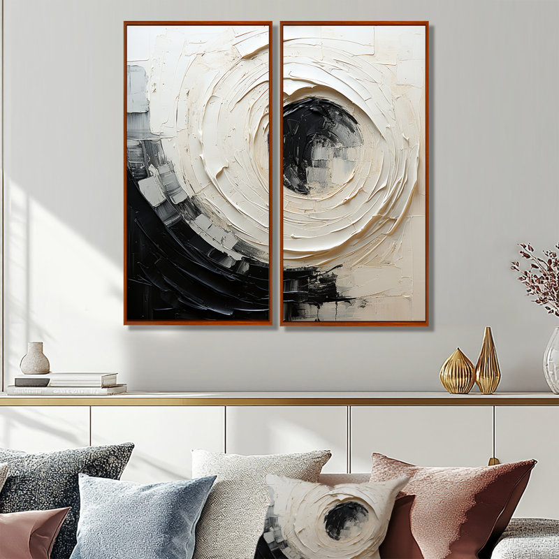 Minimalist Spiral - impressions d'art moderne sur toile 2 panneaux, Impression encadrée flottante, 32" H x 32" W, Brown