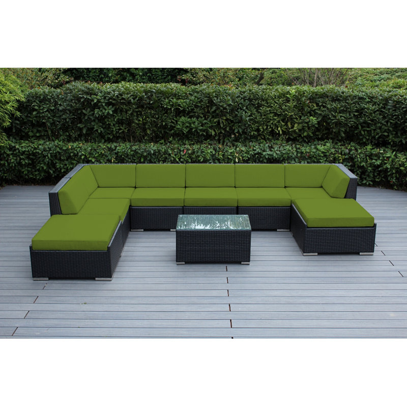 Etude Wicker 8 - Person Seating Group with Cushions - No Assembly, Sunbrella Peridot