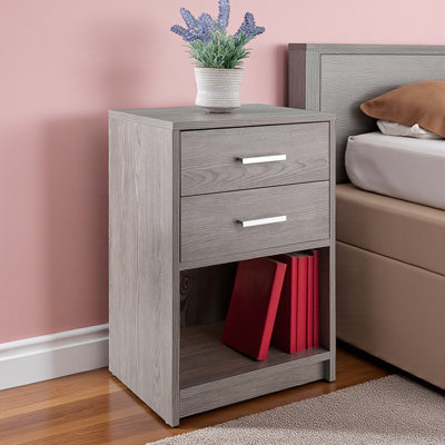 Carlile Gray Finish 2-Drawer & 1-Shelf Accent Nightstand, 23.62" H X 15.43" W X 12.24" D