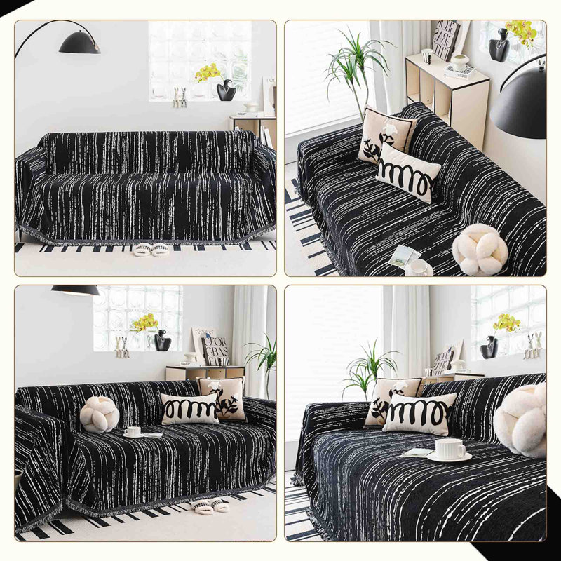 ‎Chenille Sofa Slipcover, Black