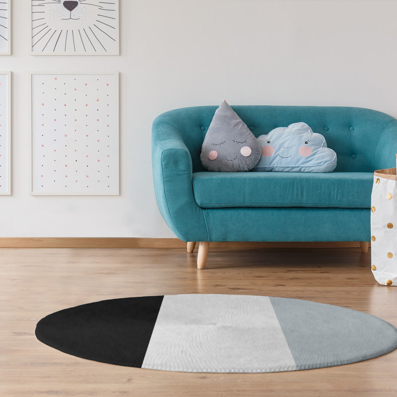 Tapis noir/argent rayé, Rond 5 pi