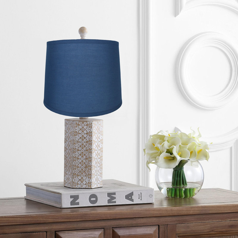 Abat-jour tambour en coton (araignée) de couleur marine, H 8,5 po x l 14 po x P 14 po