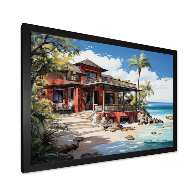 Caraibe Tropical Retreat III, reproduction d'art sur toile, H 16 po x l 32 po x P 1 po, Cadre photo noir