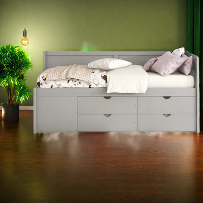 Lits simples peu encombrants avec rangement, bois massif, design gris moderne pour la maison