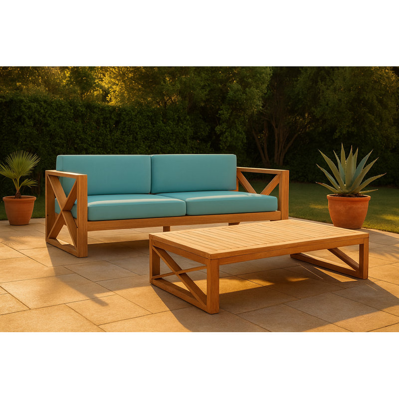 Anguilla Waterproof Fabric Outdoor Sofa, Sea Blue, 3