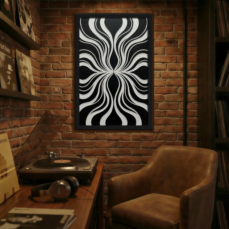 Abstract Black And White Abstract Wave Pattern Design, 36" H x 24" W