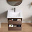 Meuble-lavabo mural brun foncé, assemblage facile avec tiroir à fermeture en douceur et fabrication en bois robuste