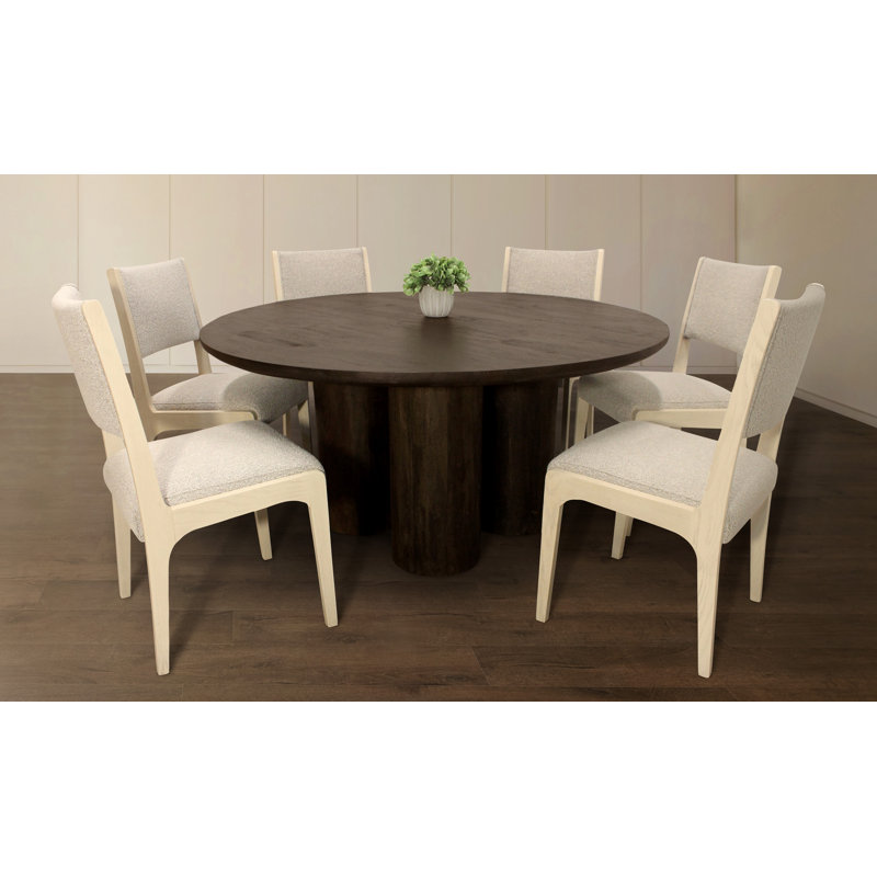 Inessa 63" Dining Table With 3 Sets Of Ash Side Chairs In Silver Boucle Linen
