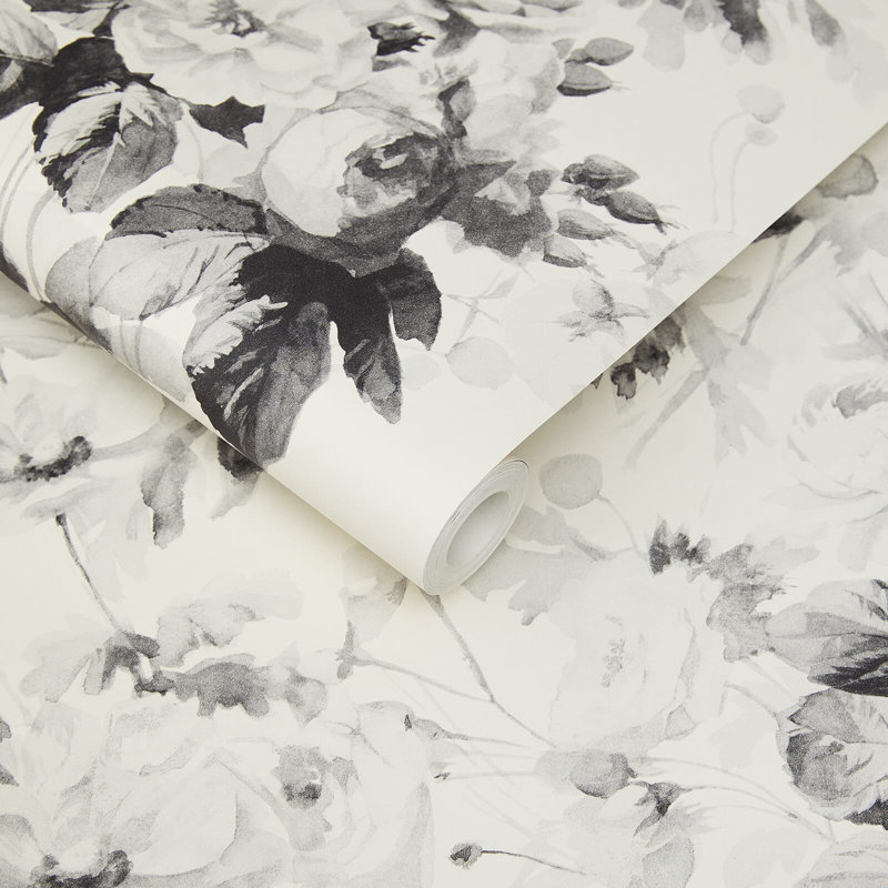 LONDON ROSE Traditional Wallpaper, Smoke Gray