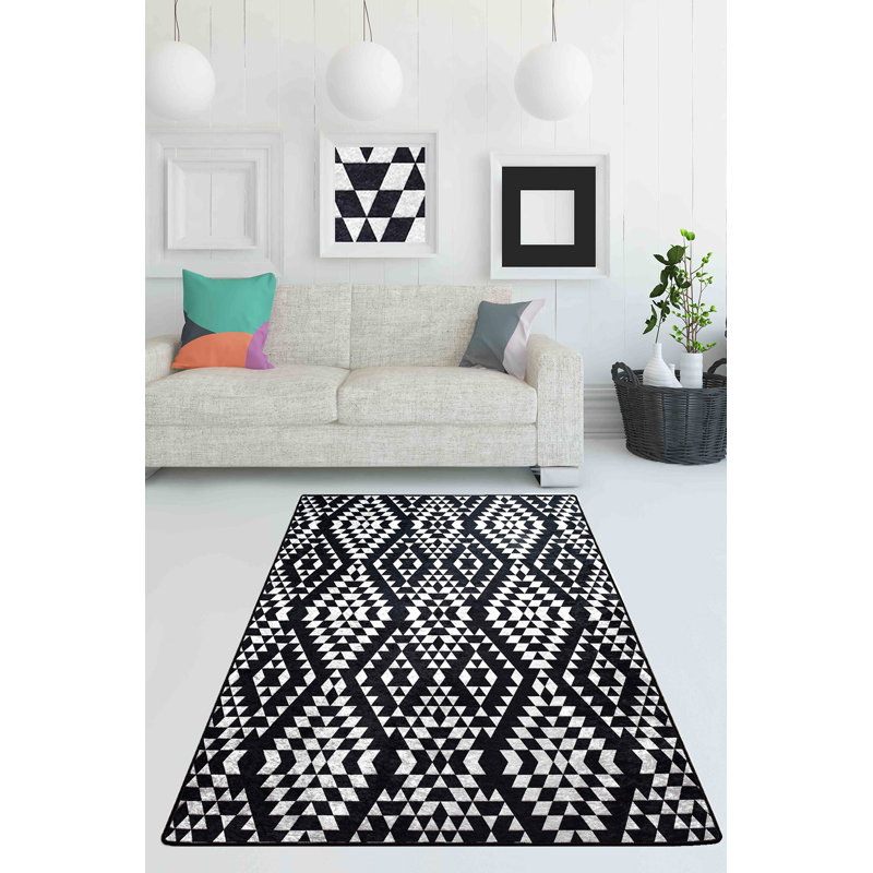 Stylish Hall Carpet, 31.5 x 78.7 inches | 100% Polyester, Total Thickness: 0.4 inches | Antibacterial, Non-Slip Underside, Machine Washable at 86°F | Elegant White & Black Design for Modern Entryways