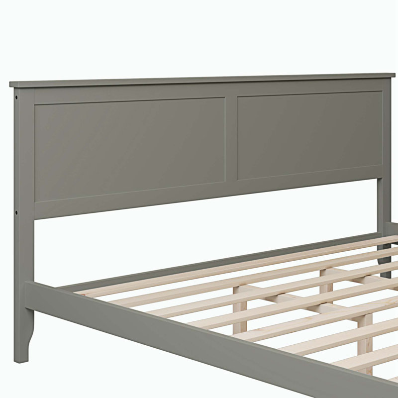 Solid Wood Platform Bed ,Low Profile bed frame, King, Gray