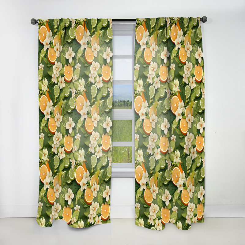 Motif tropical de zeste d'agrumes - Rideau floral - Velours obscurcissant - 1 panneau, L 52 po x L 90 po