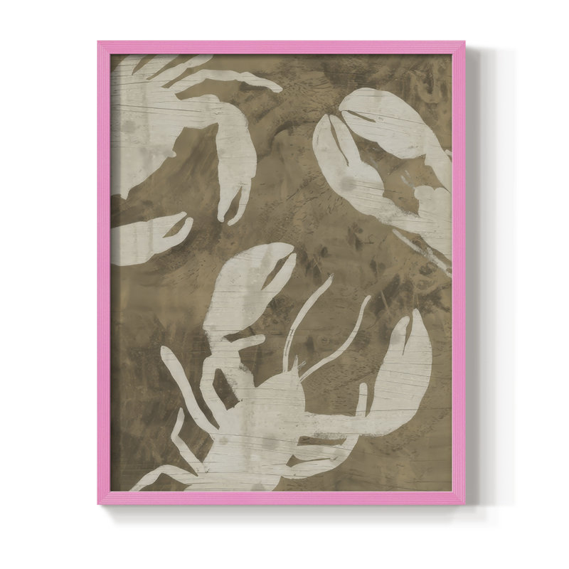 «Woodgrain Crustaceans II», reproduction encadrée - bois massif, Rose, H 11 po x l 9 po