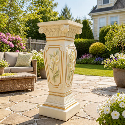 European Style Floral Carved Roman Column Pedestal, Resin Decorative Pillar, Elegant Garden & Courtyard Display Stand for Statues & Ornaments