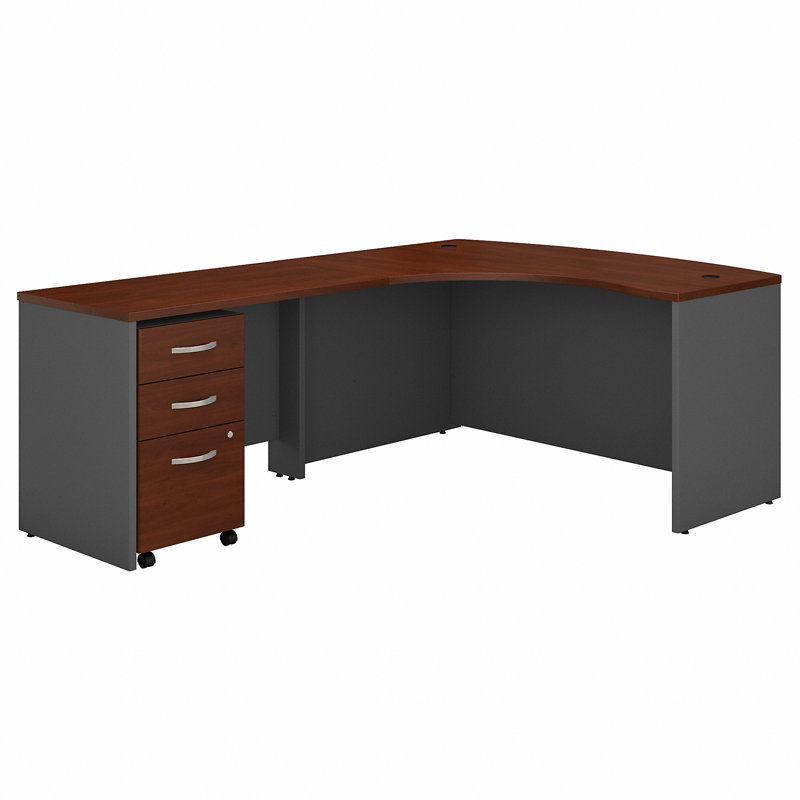 Series C L Shaped Desk with Mobile File Cabinet, Left, Hansen Cherry/Graphite Gray