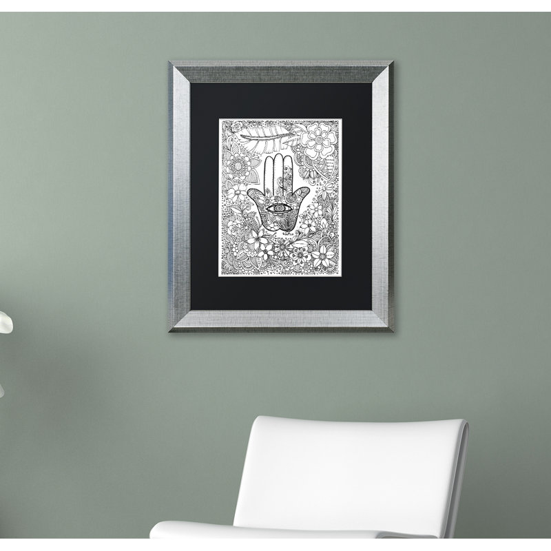 « hamsa hand », impression sur toile encadrée, H 14 po x l 11 po x P 0,5 po, Cadre argenté, Noir