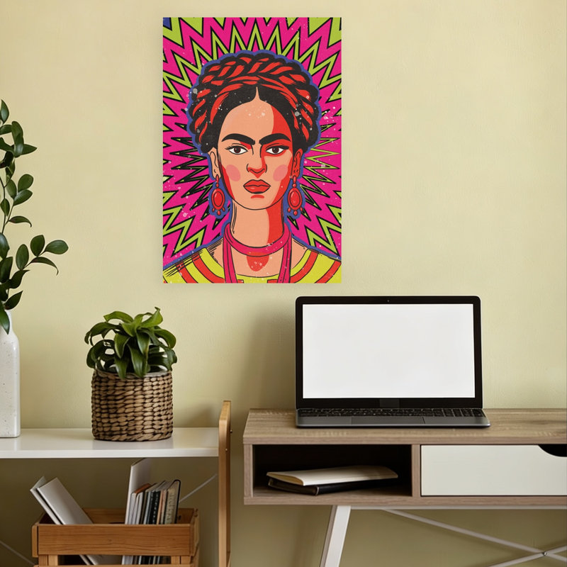 Vibrant Frida Kahlo Bold Colorful Modern Portrait City Wall Art Print 1 Piece Wrapped Canvas Wall Art, 45.72cm H x 30.48cm W
