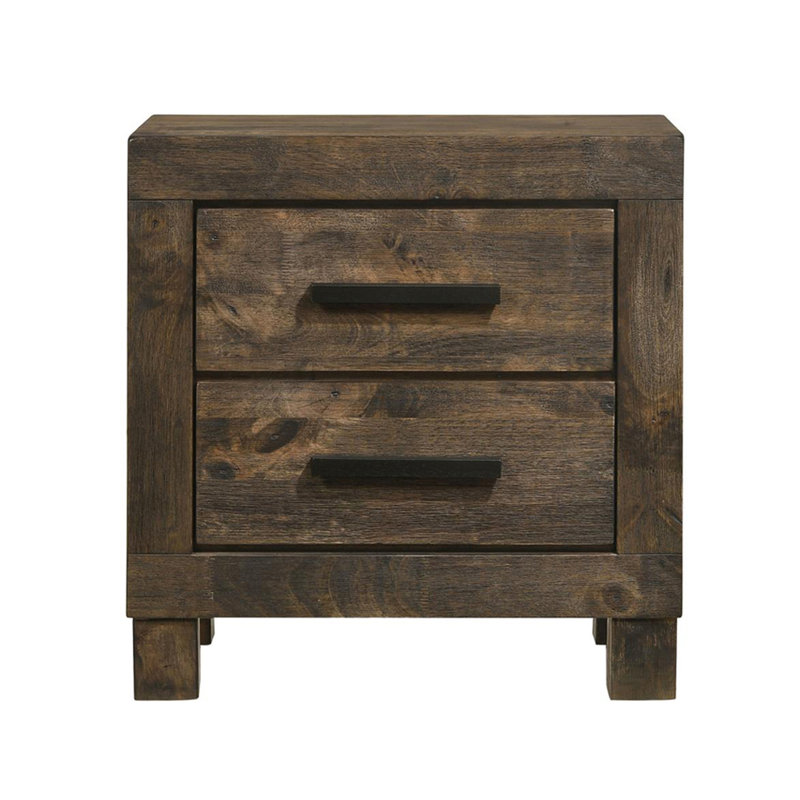 Table de chevet brun classique classique avec deux options de tiroirs spacieux pour la chambre à coucher avec des tiroirs généreux à finition dorée