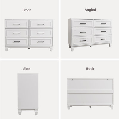 Farmhouse 6 Drawers Dresser for Bedroom, Baby Dresser for Nursery, Kids, White Dressers with Unique Solid Wood Legs, Modern Wide Chest Dressers for Clothes, Closet, Living Room