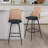 Upholstered Black Rattan Full Back Counter Swivel Bar Stool-2040474677