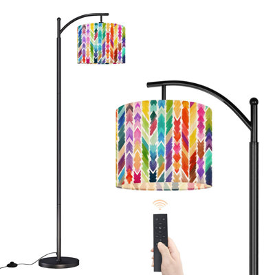 Lampe sur pied à arc avec abat-jour réglable flèche rayée colorée arc-en-ciel couleur pastel sans soudure Lampe sur pied à 3 températures de couleur à intensité variable avec interrupteur au pied pour la chambre à coucher