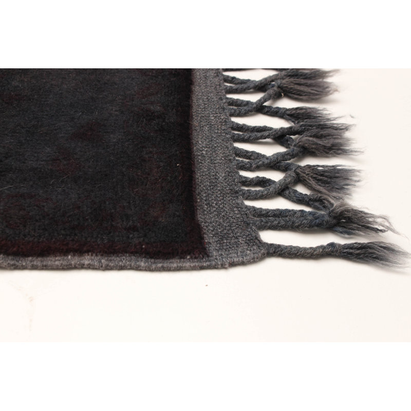 Tapis gris anthracite noué à la main de couleur unique 2 pi 9 po x 9 pi 7 po