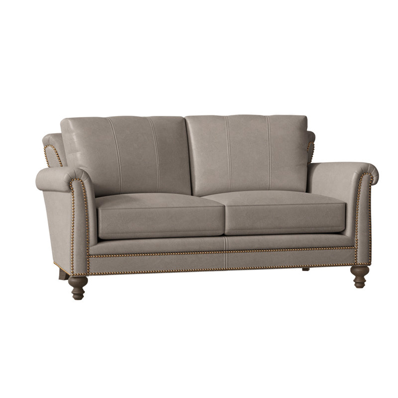 Richardson Loveseat, Aline Fumo Genuine Leather, Cobblestone, French Natural
