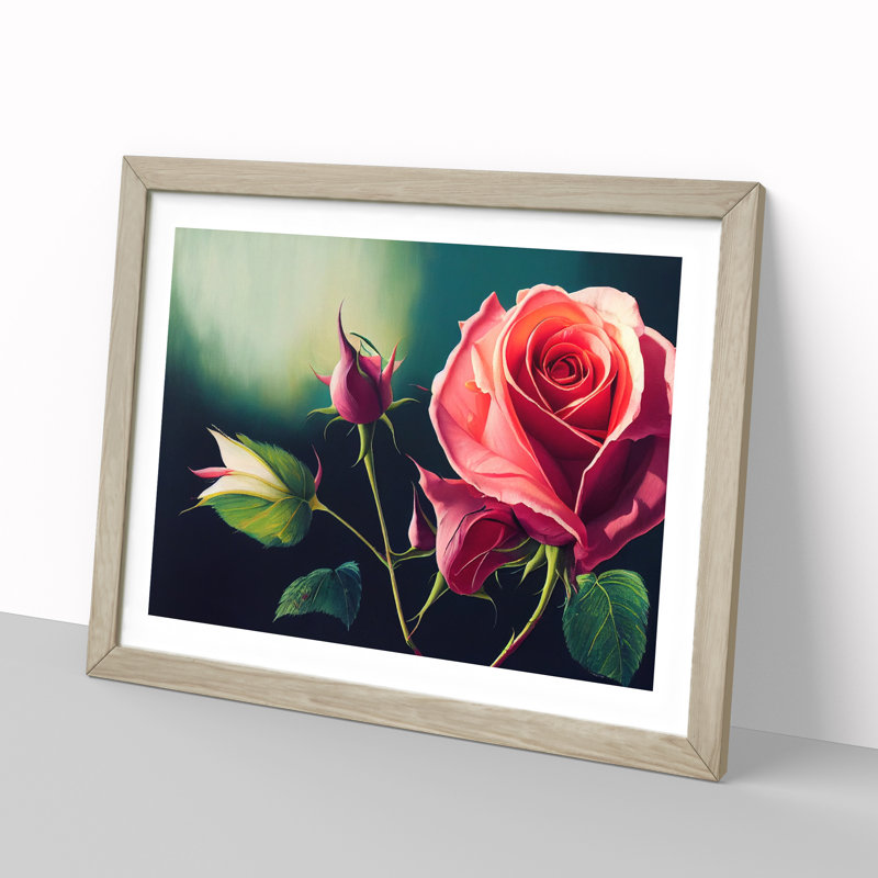 Splendid Rose Flowers - Framed Print, 25cm H x 34cm W x 2cm D, Oak