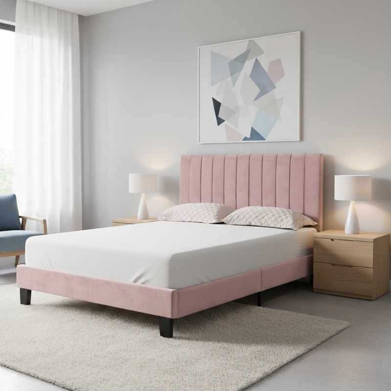 Emonie Upholstered Slat Bed, Queen