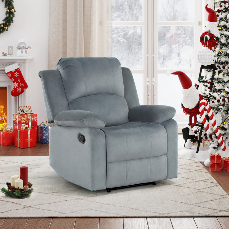 Fauteuil inclinable manuel 34 po en tissu respirant et doux pour la peau, Argent argent